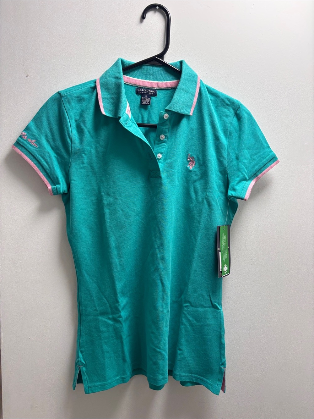 NEW- U.S. Polo Assn. Teal Polo with Pink Trim Accents